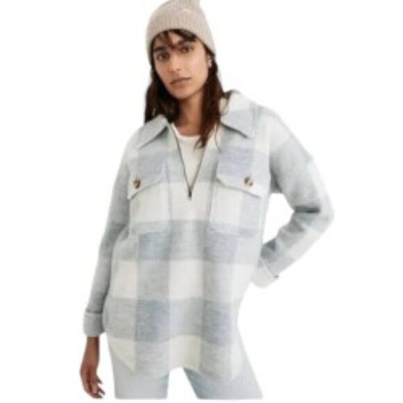 Madewell Boiled Wool Half-Zip Popover Sweater in Buffalo Check Medium - Picture 1 of 5